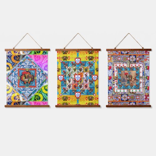 Portugiesische Volkskunst Wandteppich Mit Holzrahmen (Dreifach)