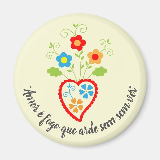 Portugiesische Volksromantik Herz mit Camões Poesi Magnet (Vorne)