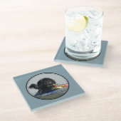 Portugiesische Wasser-Hundeschwimmen mit Glasuntersetzer (Schrägansicht)