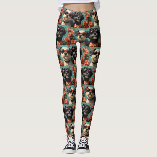 Portugiesische Wasserhunde Herzklopfe Rose Valenti Leggings (Vorderseite)