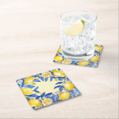 Portugiesische Zitronen auf blau Rechteckiger Pappuntersetzer (Vor Ort)