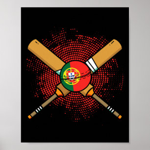Portugiesischer Cricket-Schläger und Ll-Flagge Por Poster