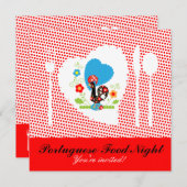 Portugiesischer Hahn mit roten Polka-Punkten Einladung (Vorne/Hinten)