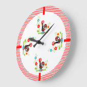 Portugiesischer Hahn mit roten Polka-Punkten Große Wanduhr (Winkel)