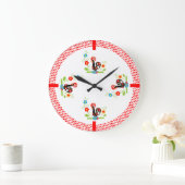 Portugiesischer Hahn mit roten Polka-Punkten Große Wanduhr (Zuhause)