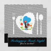 Portugiesischer Hahn mit schwarzen Polka-Punkten Einladung (Vorne/Hinten)