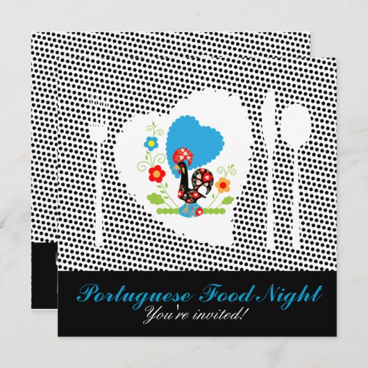 Portugiesischer Hahn mit schwarzen Polka-Punkten Einladung (Vorne/Hinten)