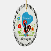 Portugiesischer Hahn mit schwarzen Polka-Punkten Keramikornament (Rechts)