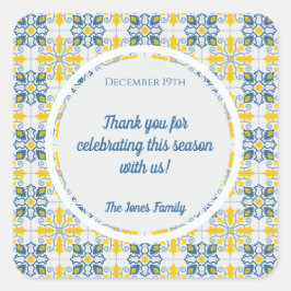 Portugiesischer hübscher Fliesenrahmen für Weihnac Quadratischer Aufkleber