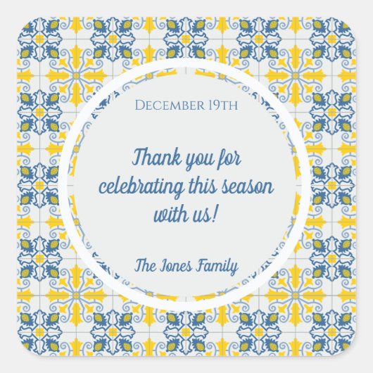 Portugiesischer hübscher Fliesenrahmen für Weihnac Quadratischer Aufkleber (Vorderseite)
