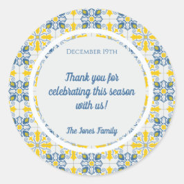 Portugiesischer hübscher Fliesenrahmen für Weihnac Runder Aufkleber