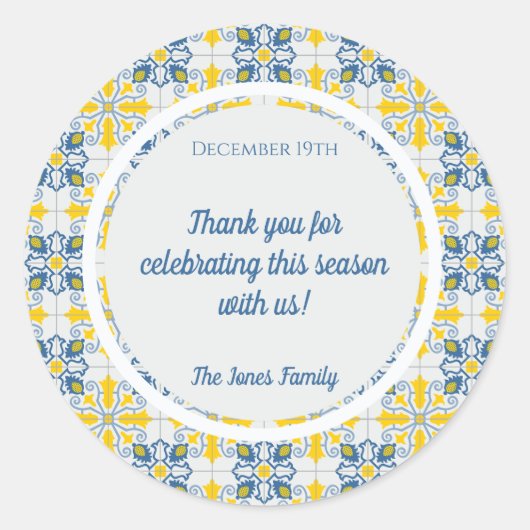 Portugiesischer hübscher Fliesenrahmen für Weihnac Runder Aufkleber (Vorderseite)