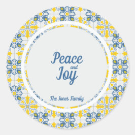 Portugiesischer hübscher Fliesenrahmen für Weihnac Runder Aufkleber