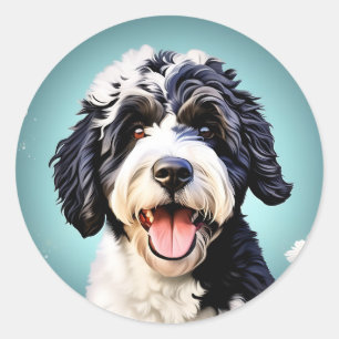Portugiesischer Hund mit Blume Runder Aufkleber