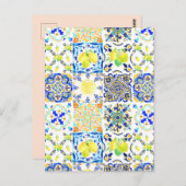 Portugiesischer Majolica Azulejo Mittelmeerlemon Postkarte (Vorne/Hinten)