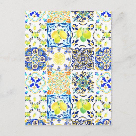 Portugiesischer Majolica Azulejo Mittelmeerlemon Postkarte (Vorderseite)