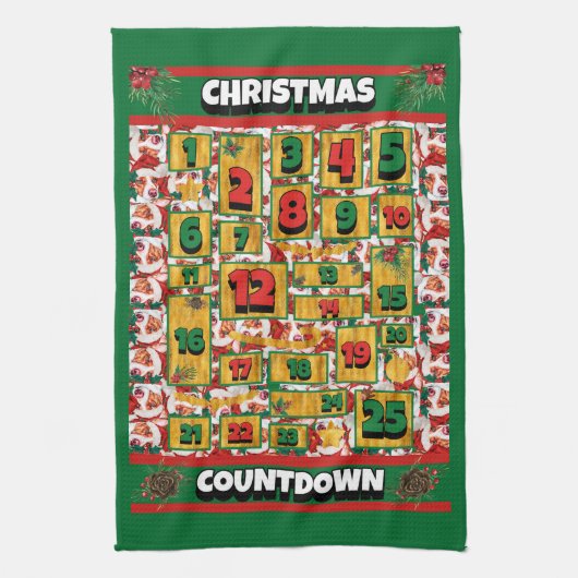 Portugiesischer Podengo Countdown WeihnachtsAdvent Geschirrtuch (Vertikal)