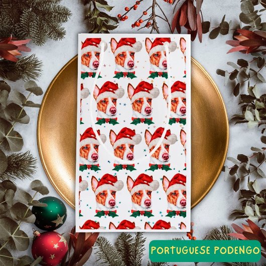 Portugiesischer Podengo Dog Breed Christmas Stars Kleine Geschenktüte