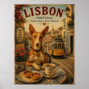 Portugiesischer Podengo in Lissabon Vintage-Reisek Poster