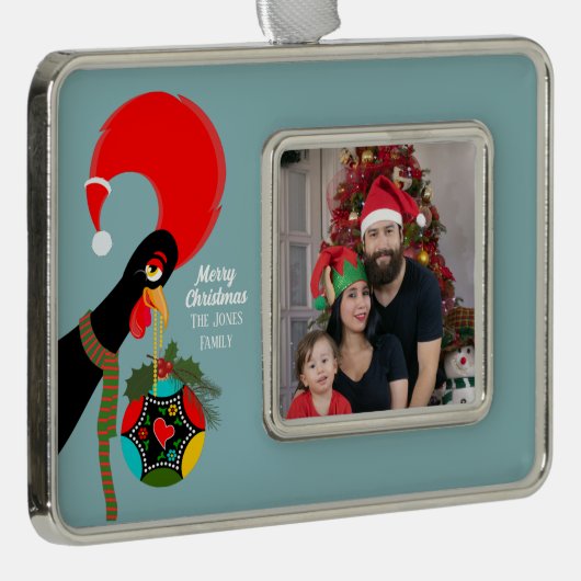 Portugiesischer Rooster Holly Weihnachtsbauble Rahmen-Ornament Silber (Rechts)