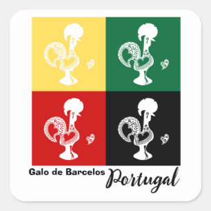 Portugiesischer Rooster von Barcelos farbenprächti Quadratischer Aufkleber