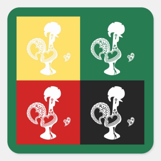 Portugiesischer Rooster von Barcelos farbenprächti Quadratischer Aufkleber (Vorderseite)