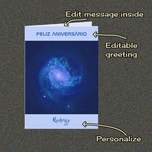 Portugiesischer Text Spiralgalaxie blau Geburtstag Karte