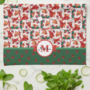 Portugiesischer Warren-Hund-Monogramm-Weihnachtshu Geschirrtuch