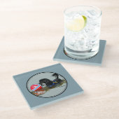 Portugiesischer Wasser-Hund mit Bojen-Ball 2 Glasuntersetzer (Schrägansicht)