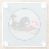 Portugiesischer Wasser-Hund mit Bojen-Ball 2 Glasuntersetzer (Rückseite)