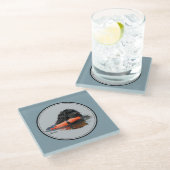 Portugiesischer Wasser-Hund mit orange Stoßdämpfer Glasuntersetzer (Schrägansicht)