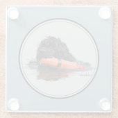 Portugiesischer Wasser-Hund mit orange Stoßdämpfer Glasuntersetzer (Rückseite)