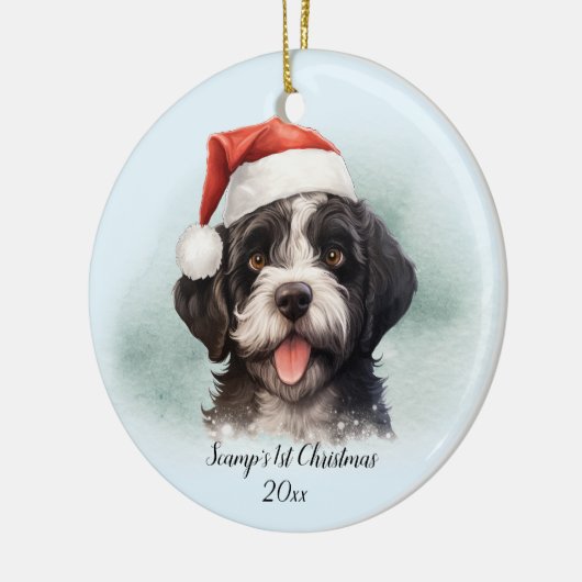 Portugiesischer Wasserhund Erster Weihnachtsfest P Keramik Ornament (Links)