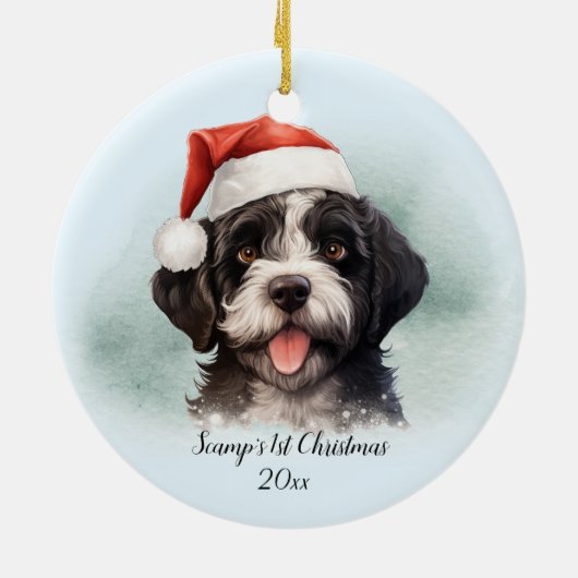 Portugiesischer Wasserhund Erster Weihnachtsfest P Keramik Ornament (Hinten)