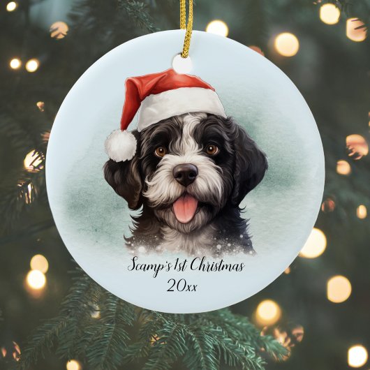 Portugiesischer Wasserhund Erster Weihnachtsfest P Keramik Ornament