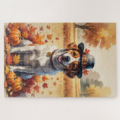 Portugiesischer Wasserhund im Herbst verlässt Ernt Puzzle (Horizontal)