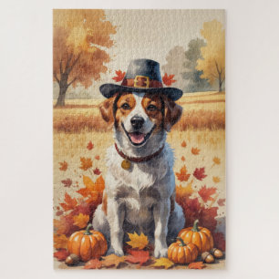 Portugiesischer Wasserhund im Herbstlaub Erntedank Puzzle