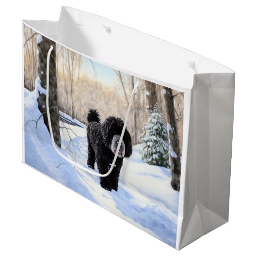 Portugiesischer Wasserhund lässt es zu Weihnachten Große Geschenktüte (Vorderseite Schrägansicht)