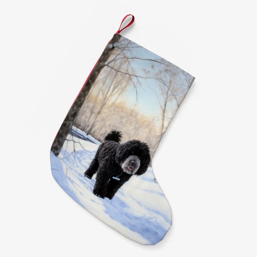 Portugiesischer Wasserhund lässt es zu Weihnachten Kleiner Weihnachtsstrumpf (Vorderansicht (hängend))