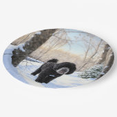 Portugiesischer Wasserhund lässt es zu Weihnachten Pappteller (Schrägansicht)