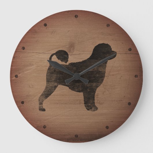 Portugiesischer Wasserhund Silhouette Rustikal Große Wanduhr (Vorderseite)