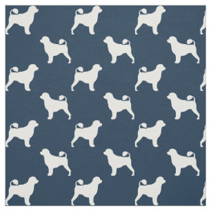 Portugiesischer Wasserhund Silhouetten Blau und We Stoff
