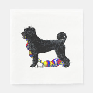 Portugiesischer Wasserhund Stehend mit Schwimmlini Serviette