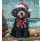 Portugiesischer Wasserhund Vintager Strand Duschvorhang (Vorderseite)