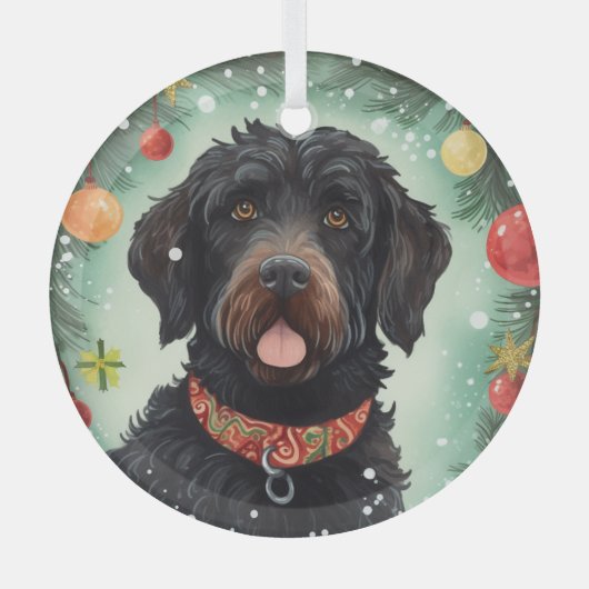 Portugiesischer Wasserhund Weihnachten Ornament Aus Glas (Vorderseite)
