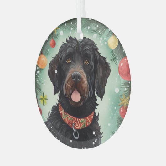 Portugiesischer Wasserhund Weihnachten Ornament Aus Glas (Vorderseite links)