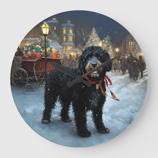 Portugiesischer Wasserhund Weihnachten Weihnachtsz Große Wanduhr (Vorderseite)