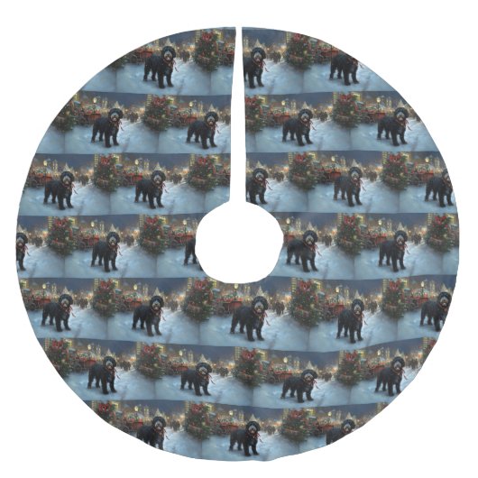 Portugiesischer Wasserhund Weihnachten Weihnachtsz Polyester Weihnachtsbaumdecke (Vorderseite)