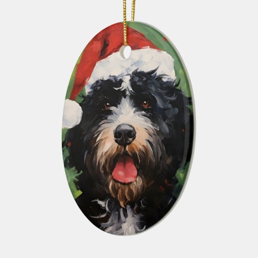 Portugiesischer Wasserhund Weihnachtsmalerei Keramik Ornament (Links)