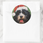 Portugiesischer Wasserhund Weihnachtsmalerei Runder Aufkleber (Tasche)